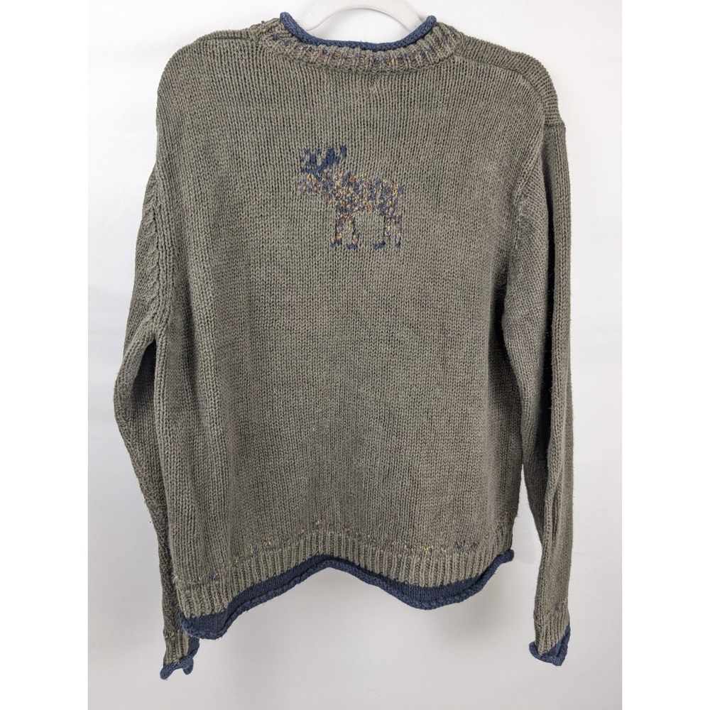 Vintage 90s Cottagecore Moose Sweater Size M Green Roll Neck Cabin Canada Retro - Picture 9 of 11